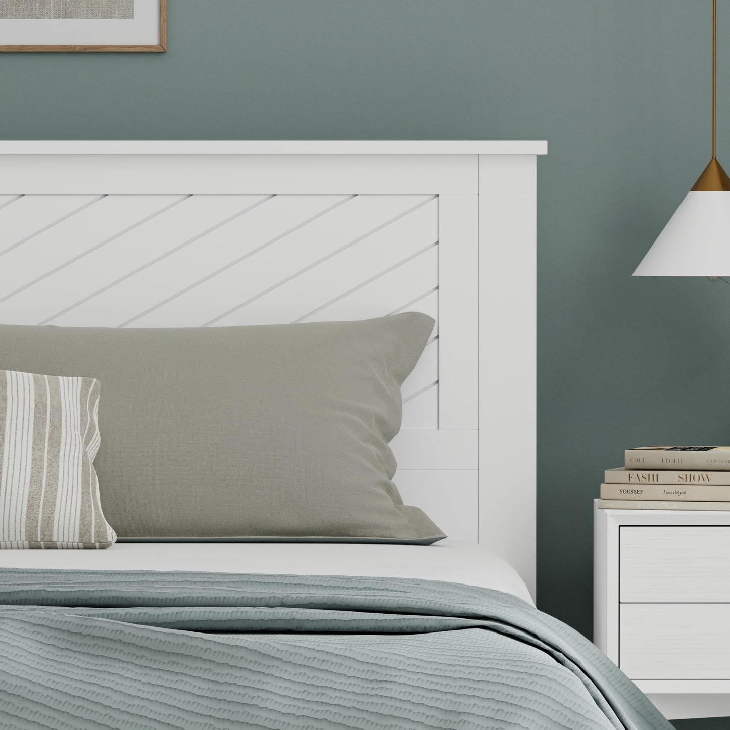ComfIQ Serene Solid Wood Modern Farmhouse Panel Headboard with Chevron Scoring