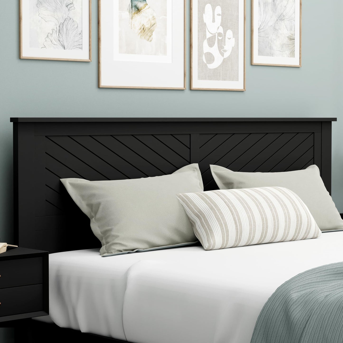 ComfIQ Serene Solid Wood Modern Farmhouse Panel Headboard with Chevron Scoring