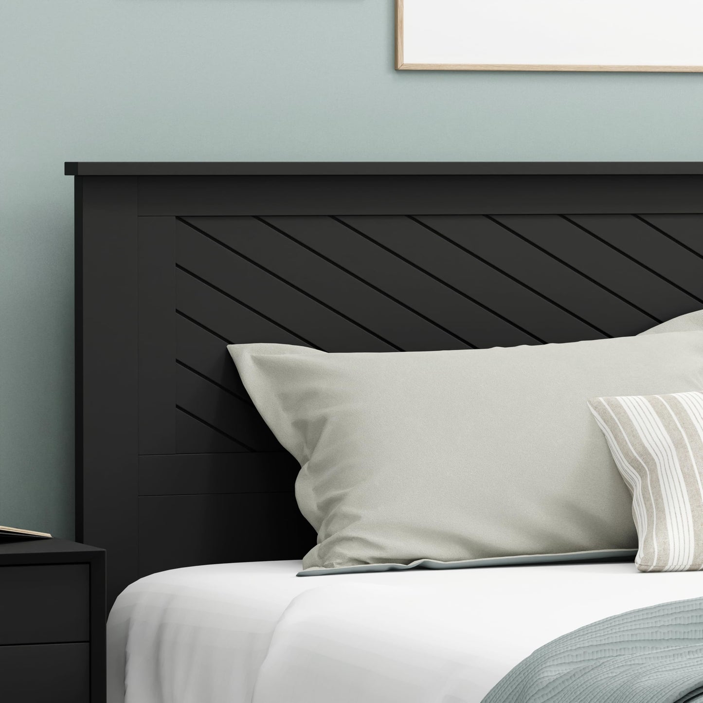 ComfIQ Serene Solid Wood Modern Farmhouse Panel Headboard with Chevron Scoring