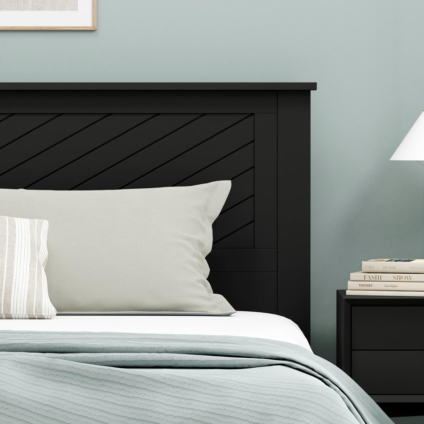 ComfIQ Serene Solid Wood Modern Farmhouse Panel Headboard with Chevron Scoring