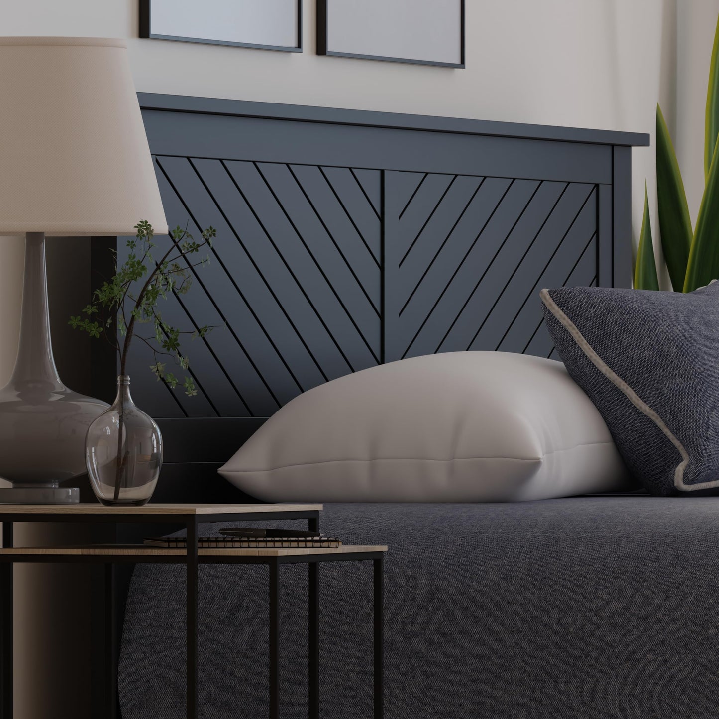 ComfIQ Serene Solid Wood Modern Farmhouse Panel Headboard with Chevron Scoring
