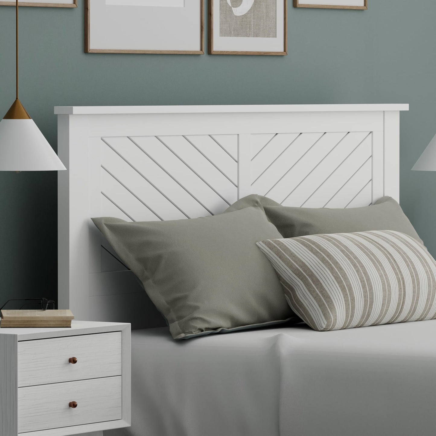 ComfIQ Serene Solid Wood Modern Farmhouse Panel Headboard with Chevron Scoring