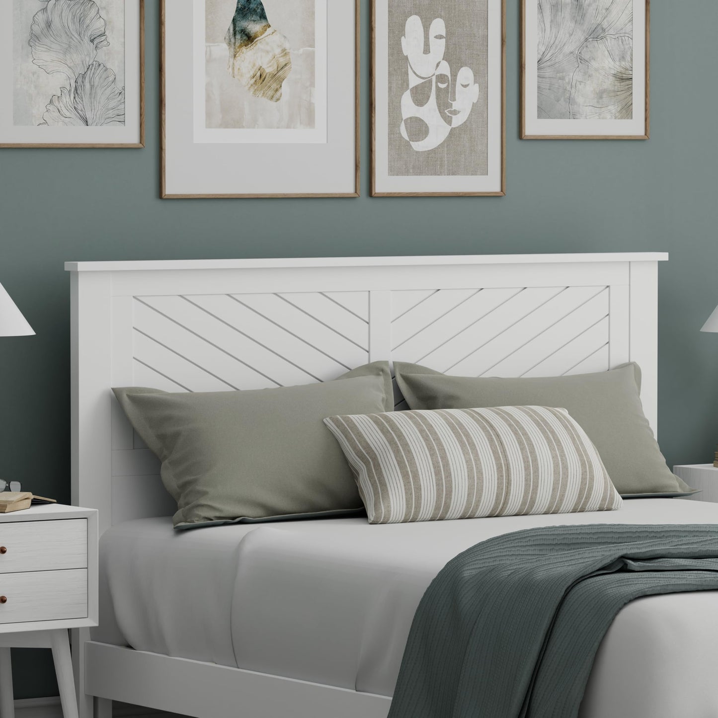 ComfIQ Serene Solid Wood Modern Farmhouse Panel Headboard with Chevron Scoring