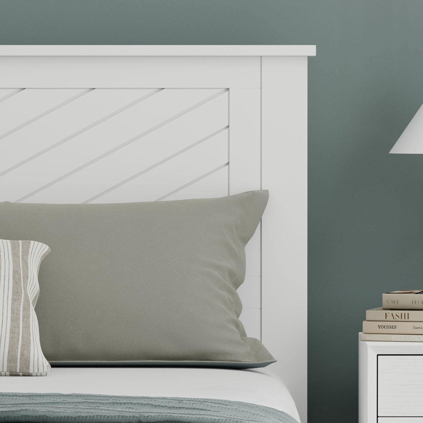 ComfIQ Serene Solid Wood Modern Farmhouse Panel Headboard with Chevron Scoring
