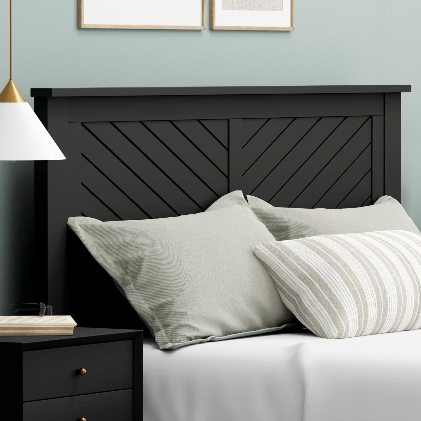 ComfIQ Serene Solid Wood Modern Farmhouse Panel Headboard with Chevron Scoring