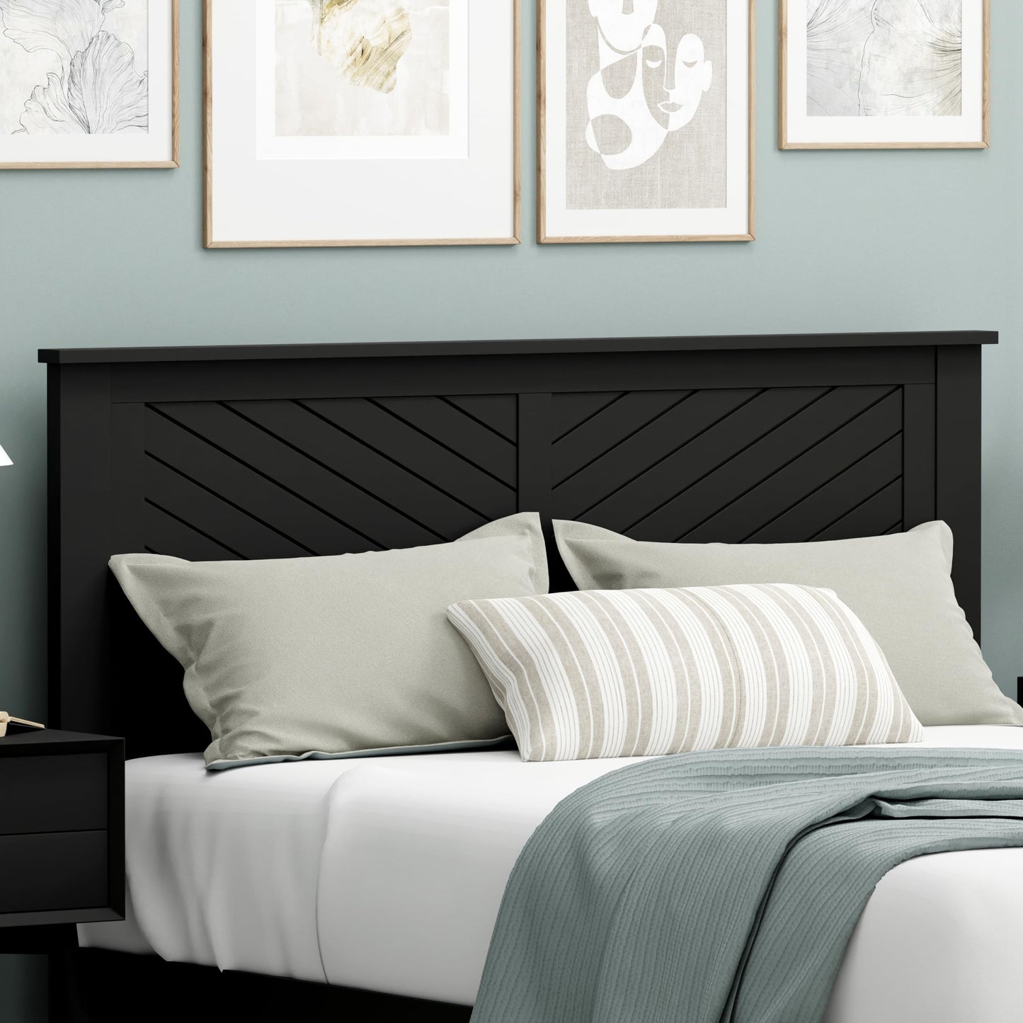 ComfIQ Serene Solid Wood Modern Farmhouse Panel Headboard with Chevron Scoring