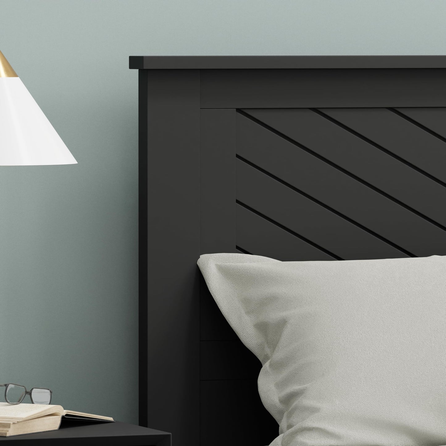 ComfIQ Serene Solid Wood Modern Farmhouse Panel Headboard with Chevron Scoring
