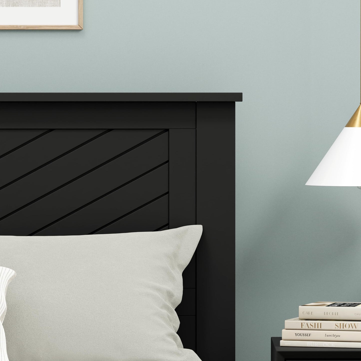 ComfIQ Serene Solid Wood Modern Farmhouse Panel Headboard with Chevron Scoring
