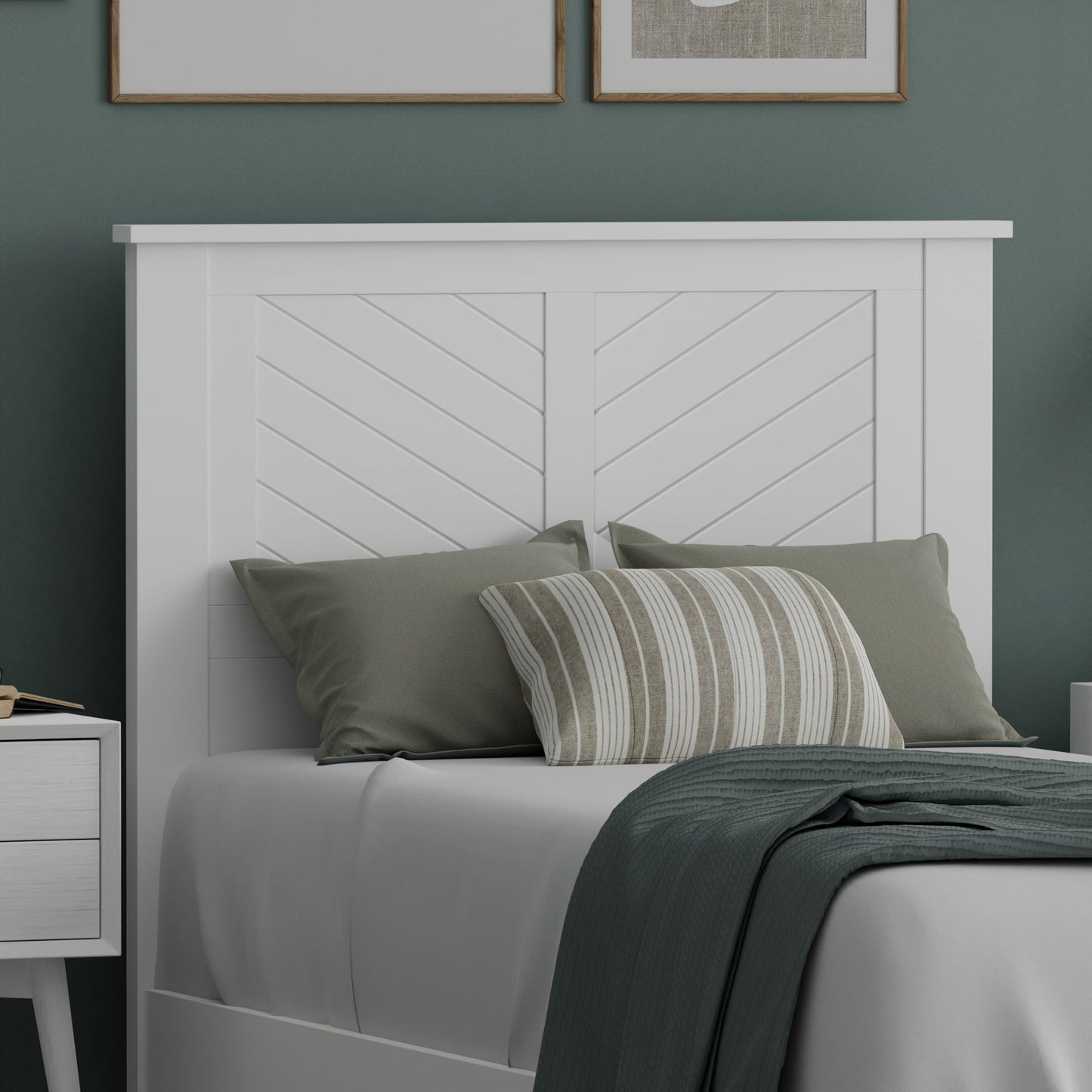 ComfIQ Serene Solid Wood Modern Farmhouse Panel Headboard with Chevron Scoring