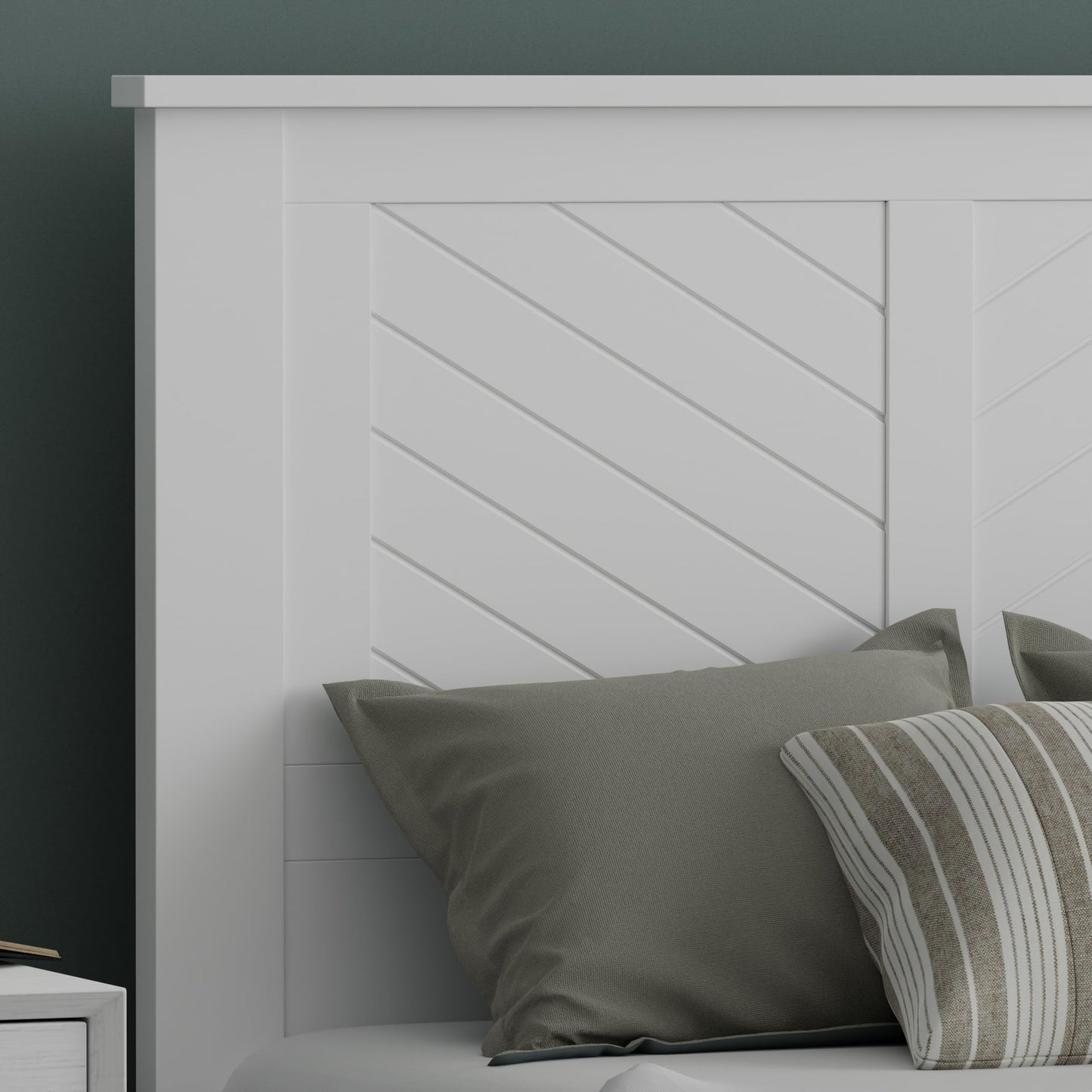 ComfIQ Serene Solid Wood Modern Farmhouse Panel Headboard with Chevron Scoring