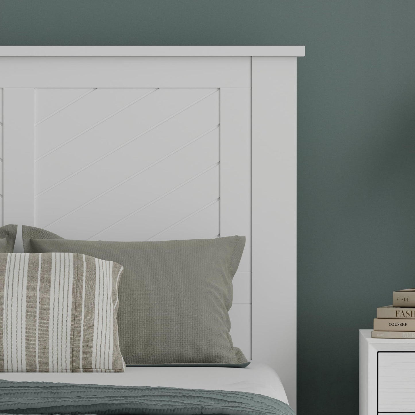 ComfIQ Serene Solid Wood Modern Farmhouse Panel Headboard with Chevron Scoring