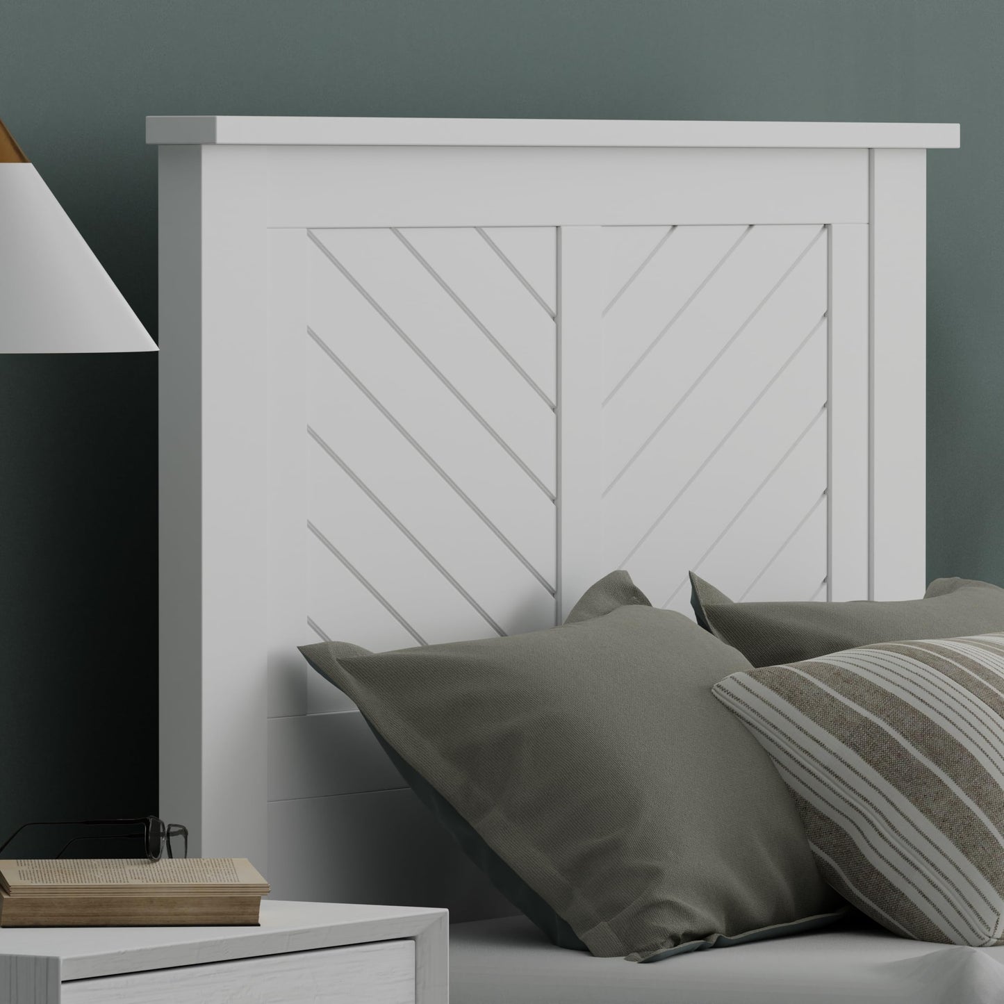 ComfIQ Serene Solid Wood Modern Farmhouse Panel Headboard with Chevron Scoring