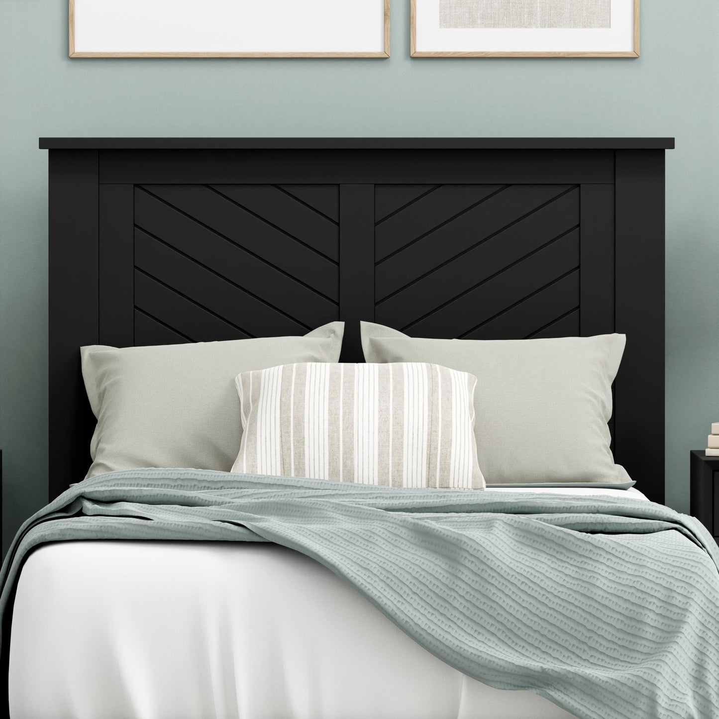 ComfIQ Serene Solid Wood Modern Farmhouse Panel Headboard with Chevron Scoring