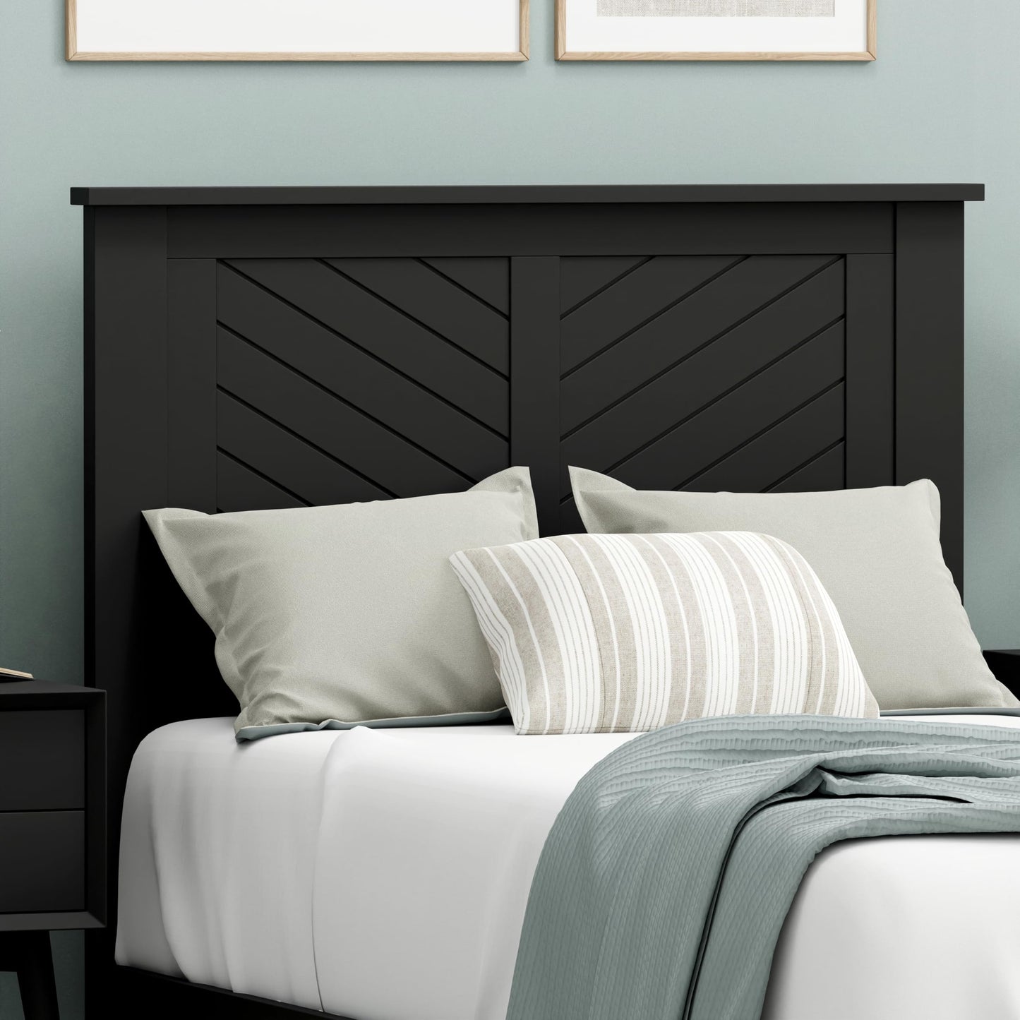 ComfIQ Serene Solid Wood Modern Farmhouse Panel Headboard with Chevron Scoring