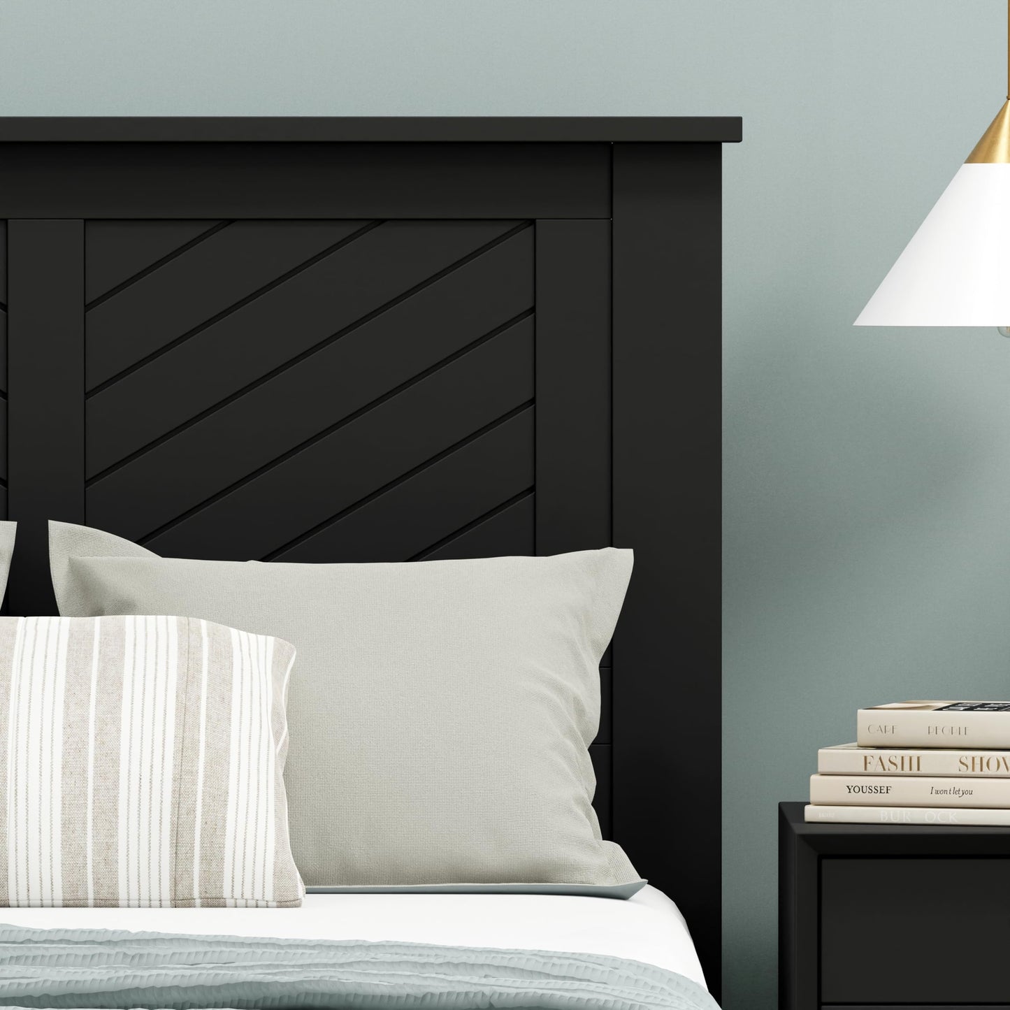 ComfIQ Serene Solid Wood Modern Farmhouse Panel Headboard with Chevron Scoring
