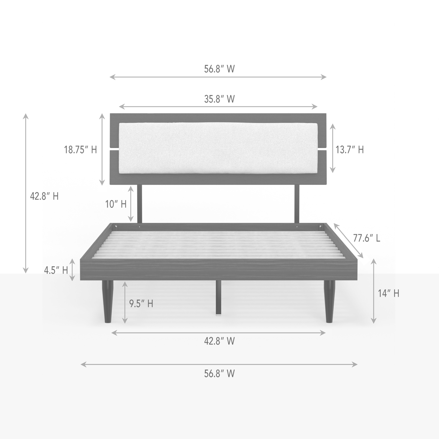ComfIQ HavenWood Modern Solid Wood Platform Bed with Optional Adjustable Headboard with Cushion
