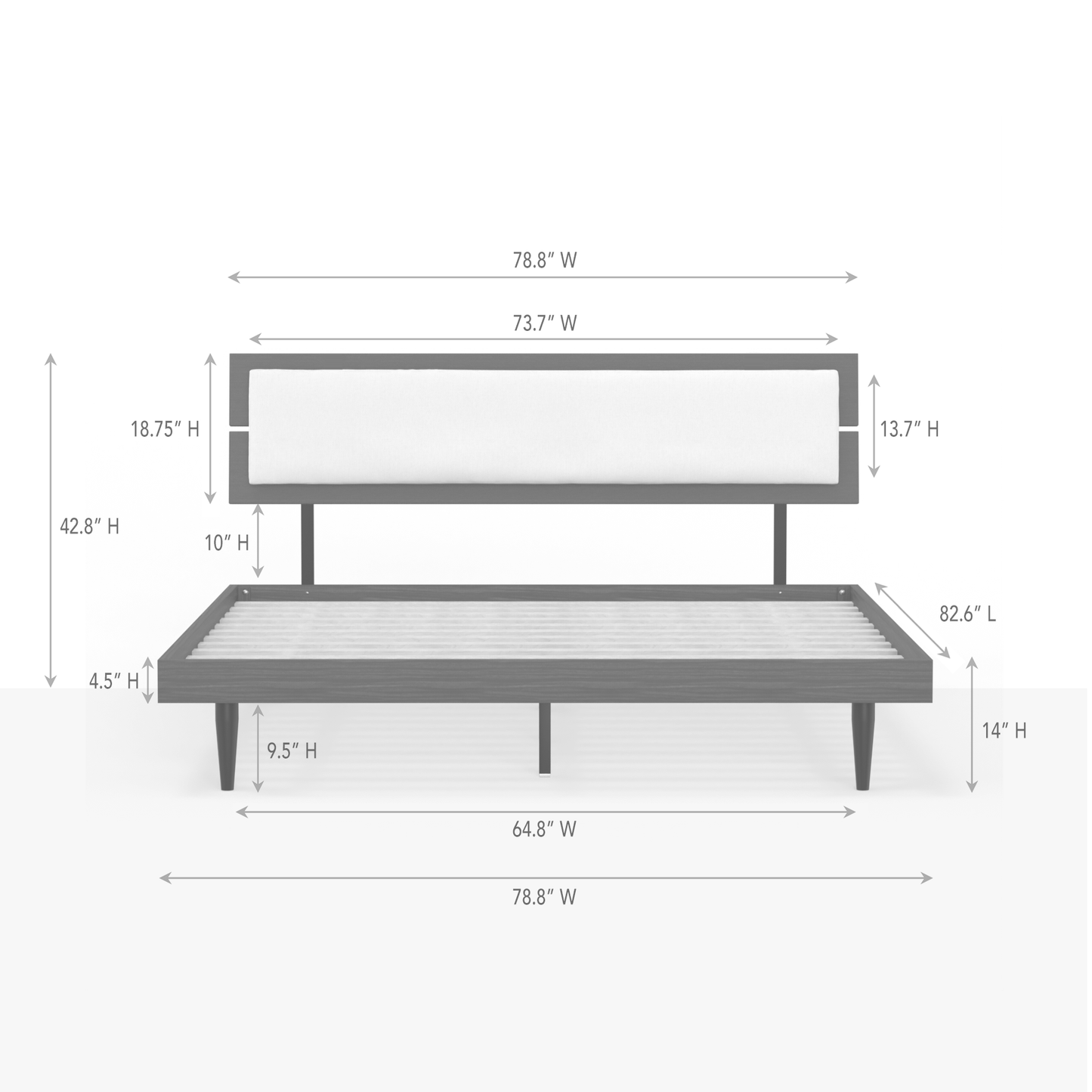 ComfIQ HavenWood Modern Solid Wood Platform Bed with Optional Adjustable Headboard with Cushion