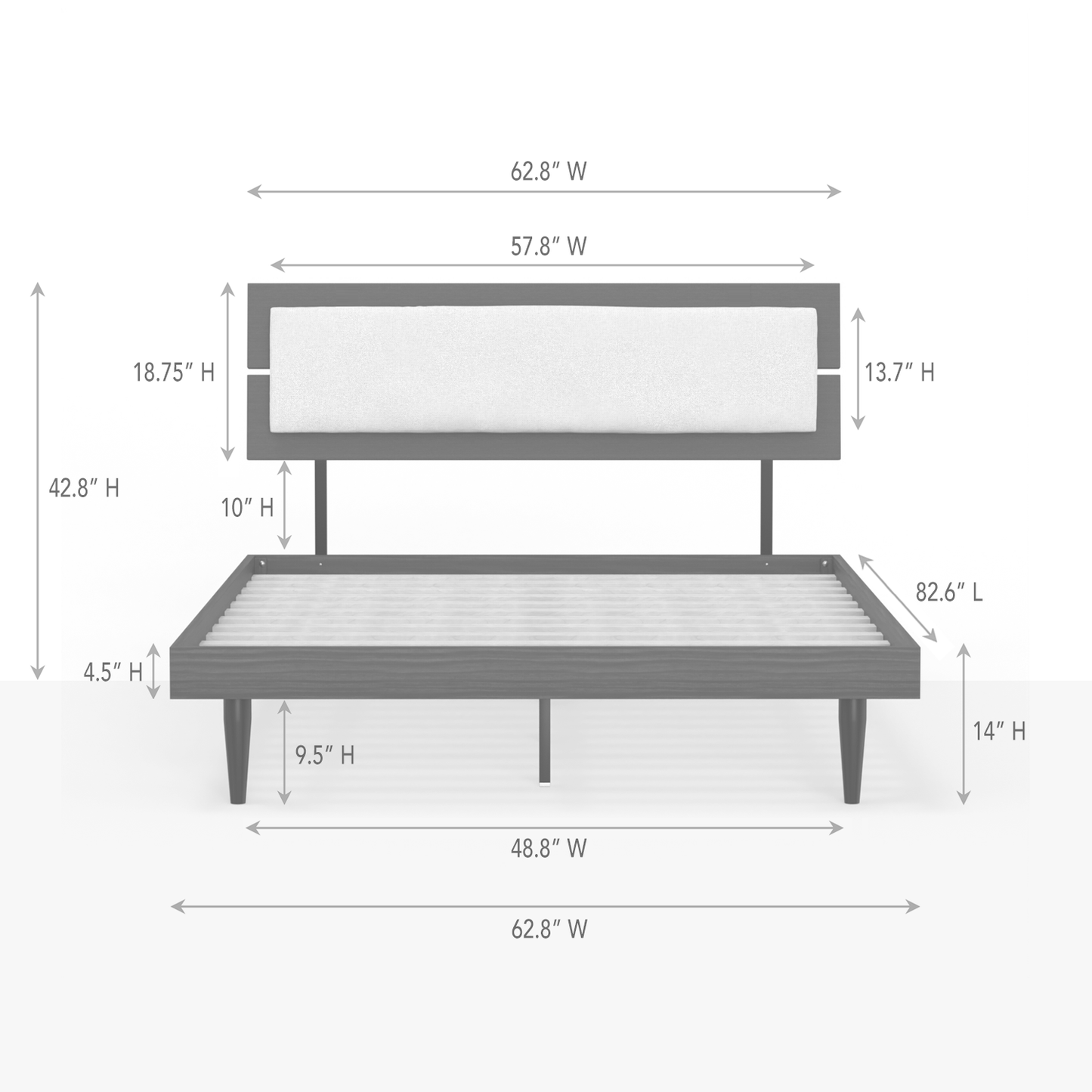 ComfIQ HavenWood Modern Solid Wood Platform Bed with Optional Adjustable Headboard with Cushion