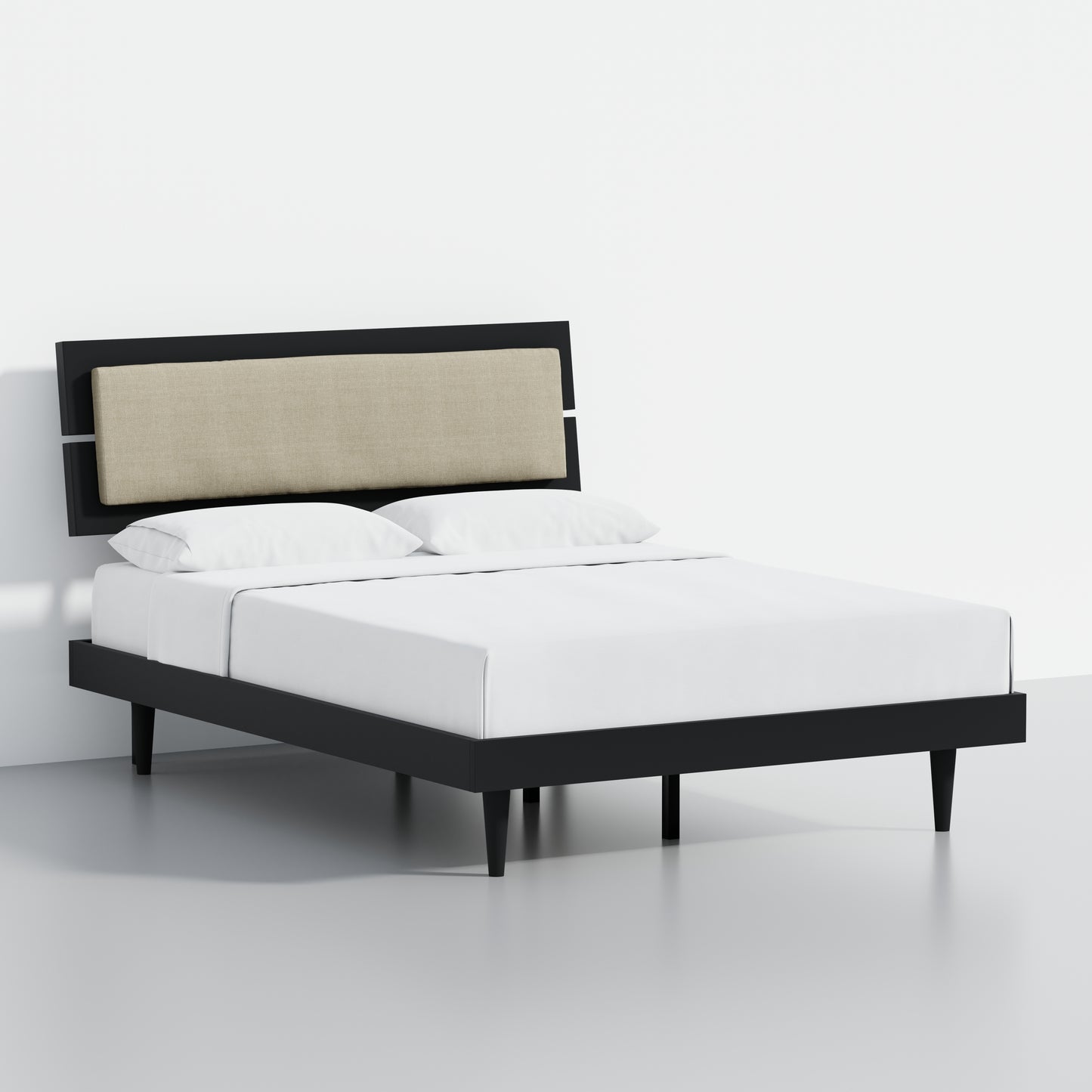ComfIQ HavenWood Modern Solid Wood Platform Bed with Optional Adjustable Headboard with Cushion