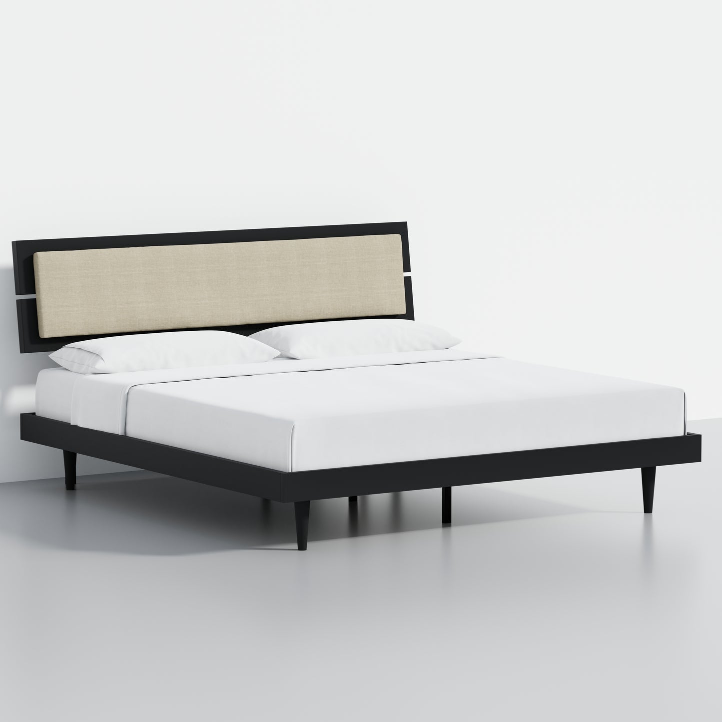 ComfIQ HavenWood Modern Solid Wood Platform Bed with Optional Adjustable Headboard with Cushion