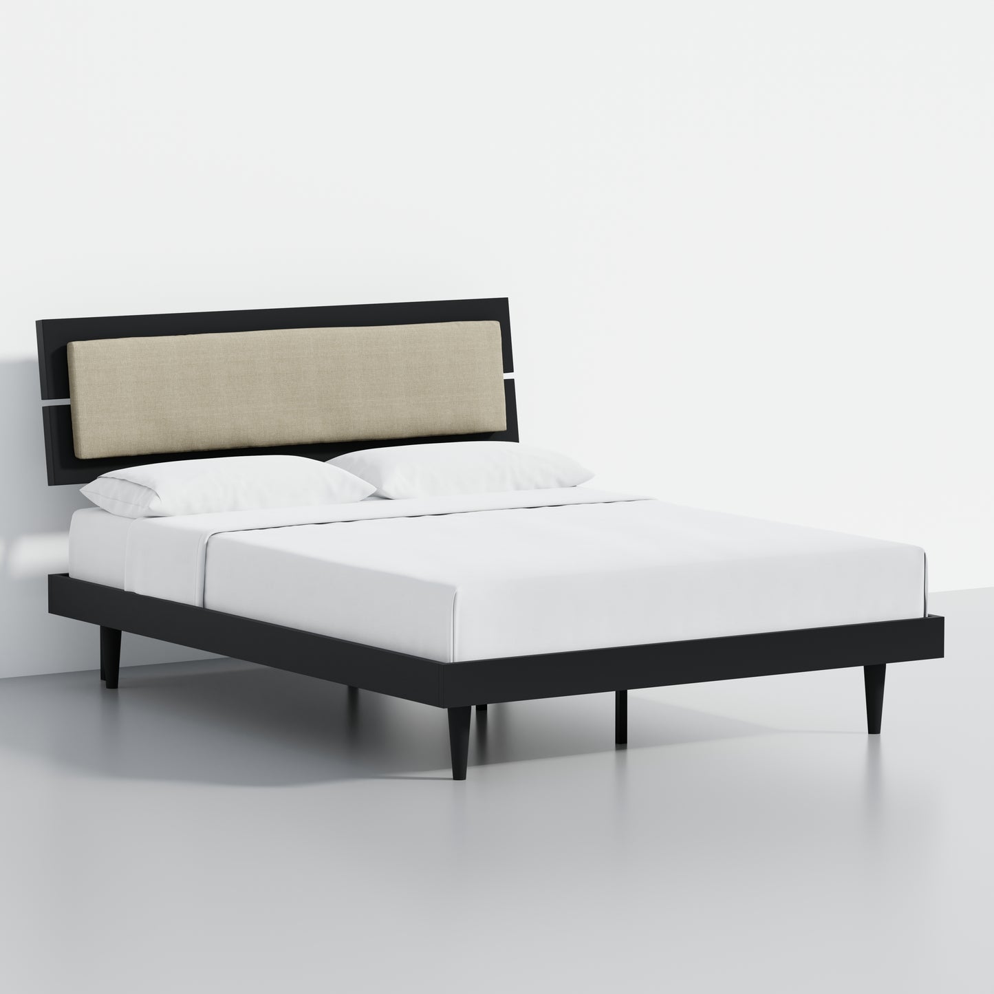 ComfIQ HavenWood Modern Solid Wood Platform Bed with Optional Adjustable Headboard with Cushion