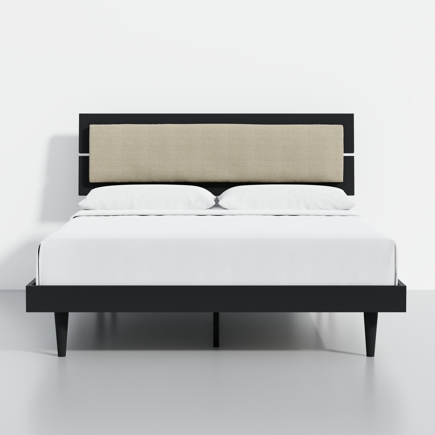 ComfIQ HavenWood Modern Solid Wood Platform Bed with Optional Adjustable Headboard with Cushion