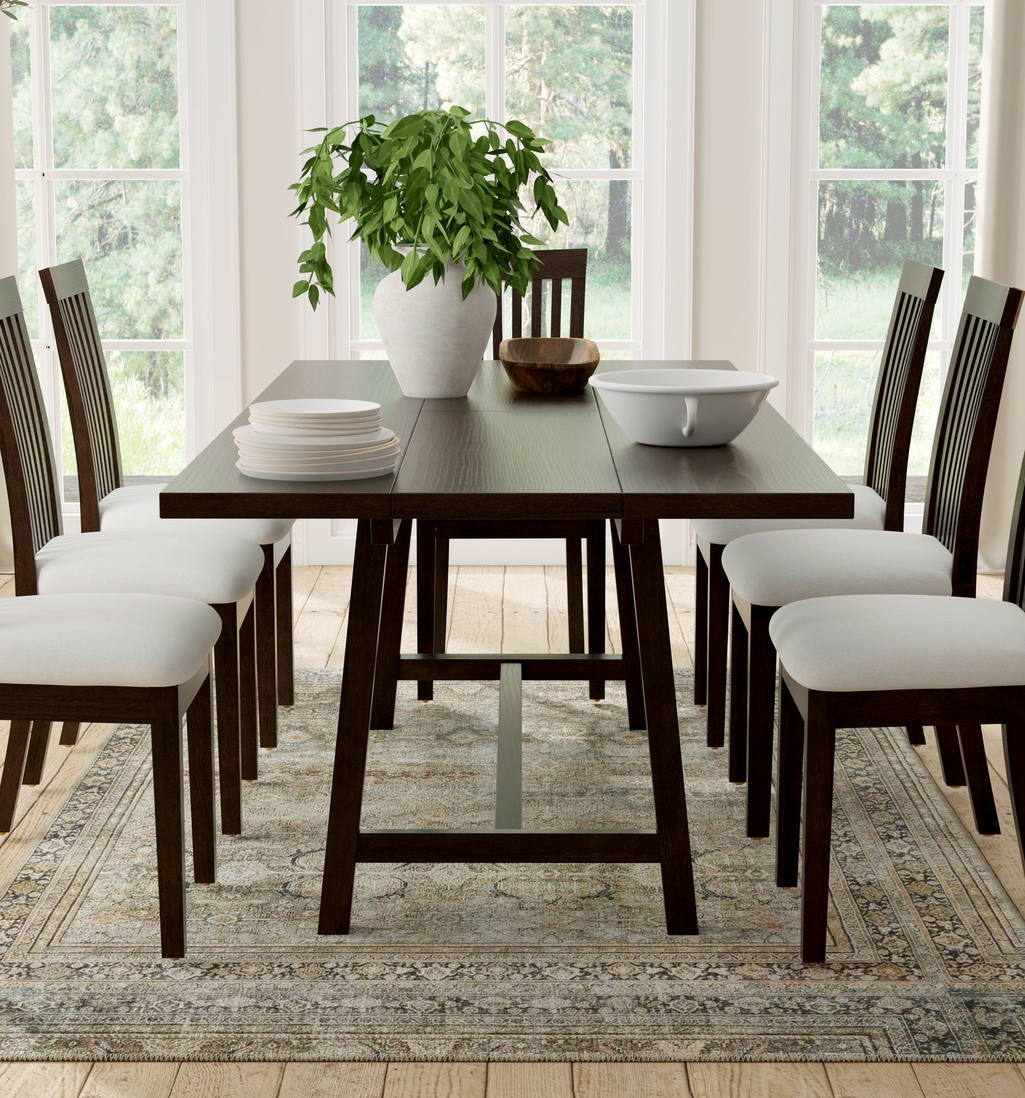 ComfIQ Harthwell 84-Inch Modern Farmhouse Dining Table - Solid Rubberwood with Solid Ash Veneer, Seats 8, Easy Assembly, Rustic Wood Kitchen & Dining Room Table