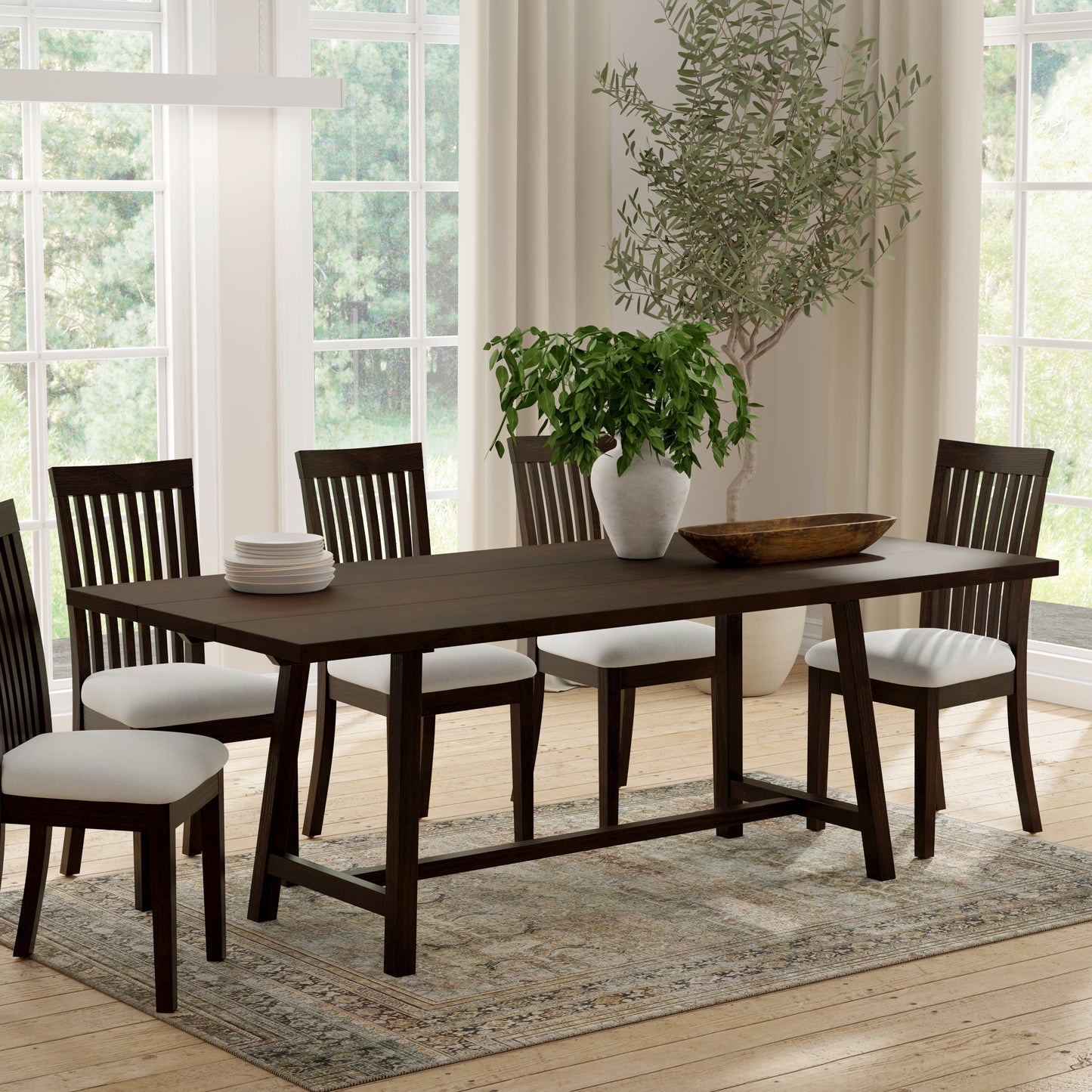 ComfIQ Harthwell 84-Inch Modern Farmhouse Dining Table - Solid Rubberwood with Solid Ash Veneer, Seats 8, Easy Assembly, Rustic Wood Kitchen & Dining Room Table