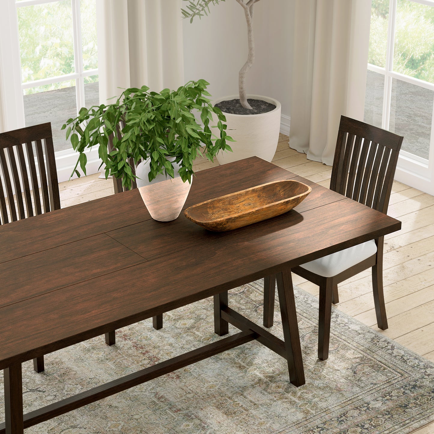 ComfIQ Harthwell 84-Inch Modern Farmhouse Dining Table - Solid Rubberwood with Solid Ash Veneer, Seats 8, Easy Assembly, Rustic Wood Kitchen & Dining Room Table