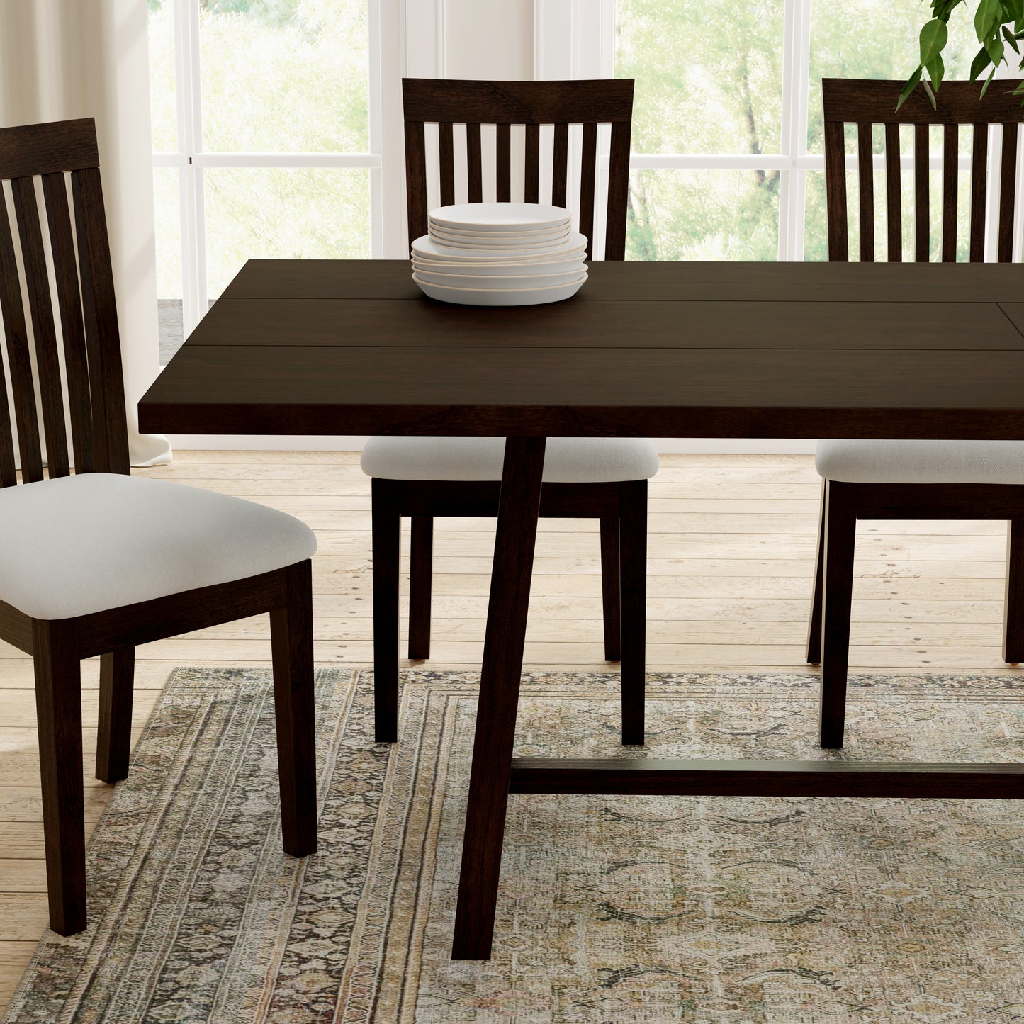 ComfIQ Harthwell 84-Inch Modern Farmhouse Dining Table - Solid Rubberwood with Solid Ash Veneer, Seats 8, Easy Assembly, Rustic Wood Kitchen & Dining Room Table