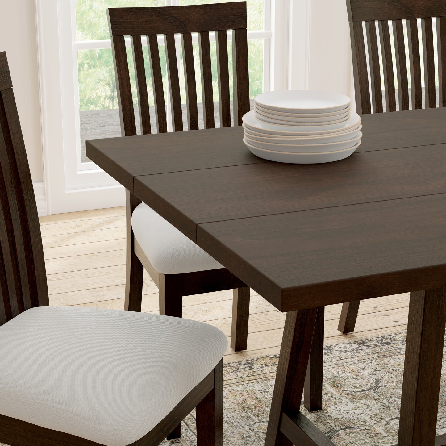 ComfIQ Harthwell 84-Inch Modern Farmhouse Dining Table - Solid Rubberwood with Solid Ash Veneer, Seats 8, Easy Assembly, Rustic Wood Kitchen & Dining Room Table