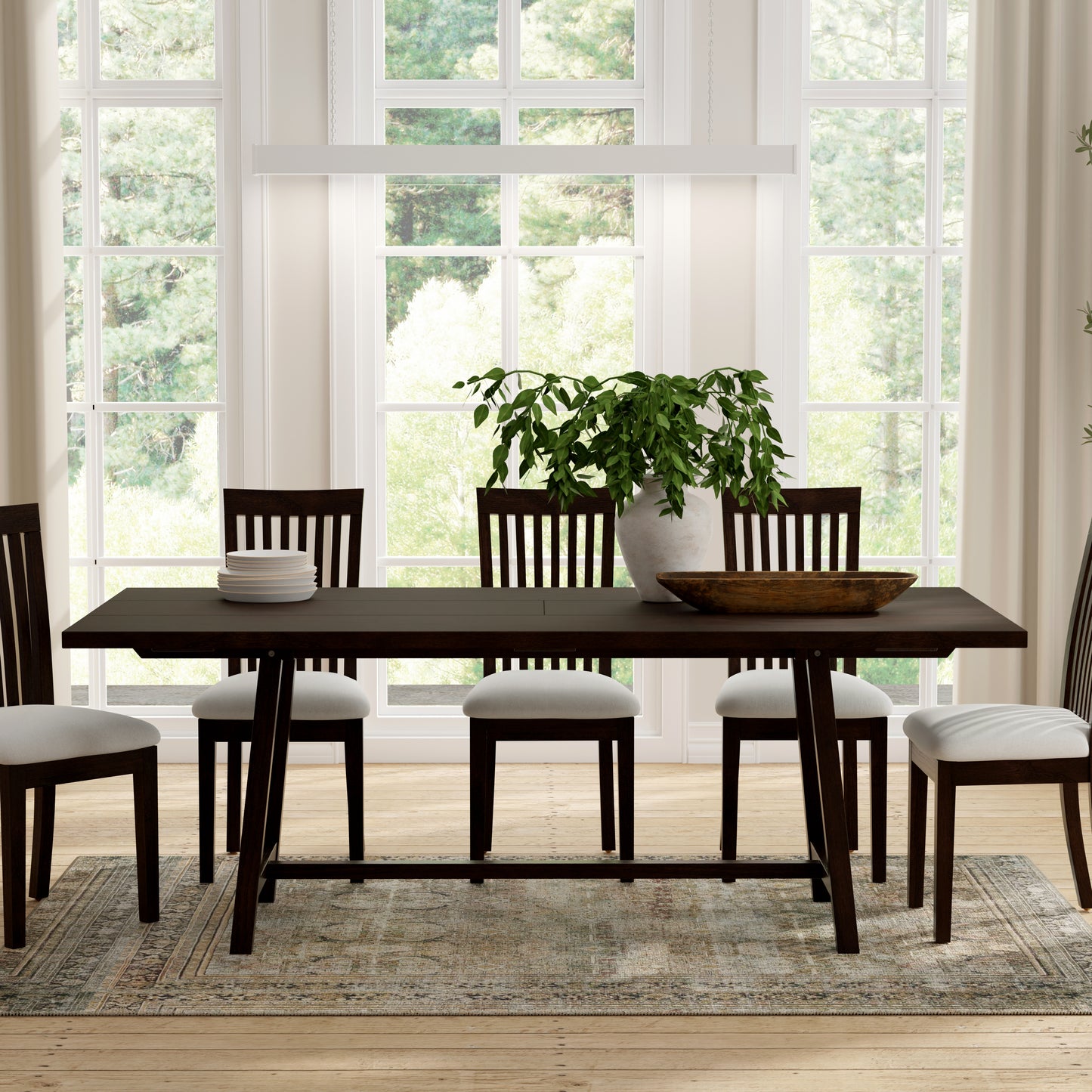 ComfIQ Harthwell 84-Inch Modern Farmhouse Dining Table - Solid Rubberwood with Solid Ash Veneer, Seats 8, Easy Assembly, Rustic Wood Kitchen & Dining Room Table