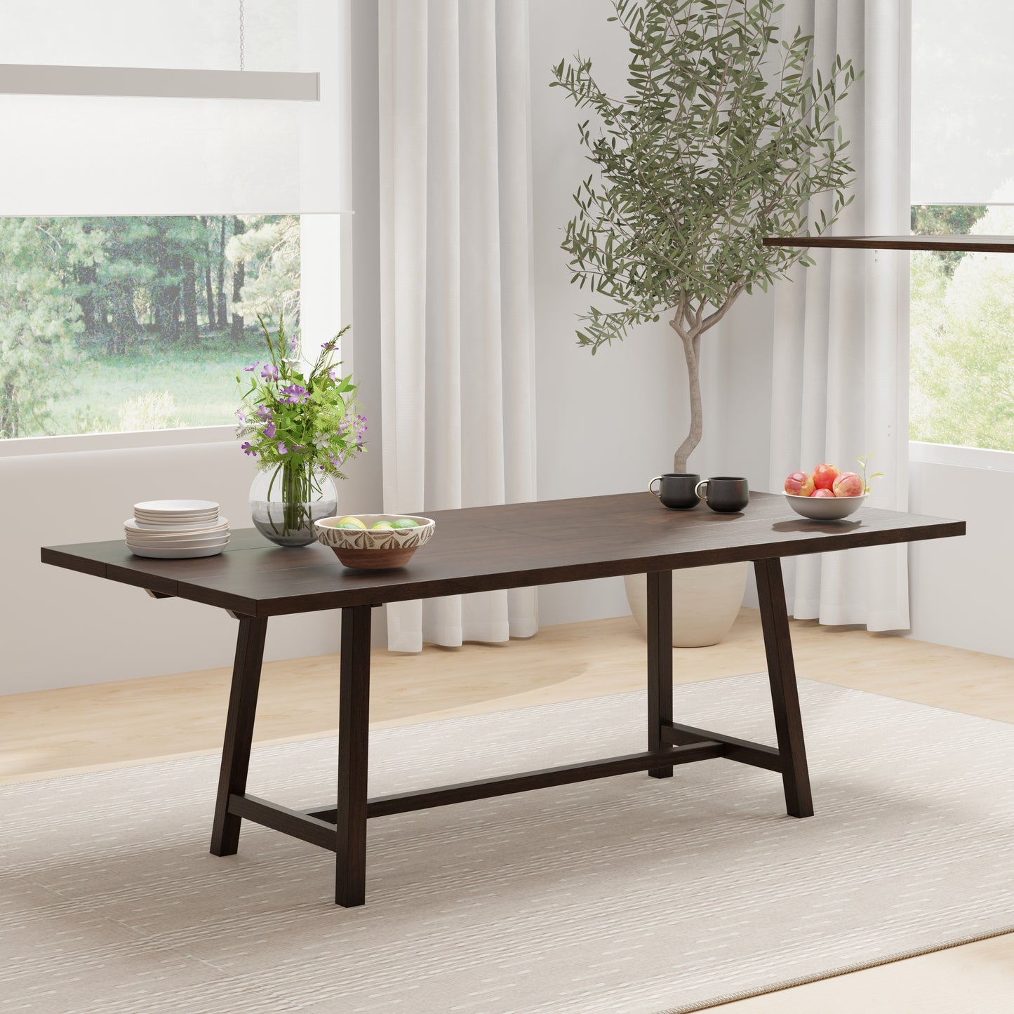 ComfIQ Harthwell 84-Inch Modern Farmhouse Dining Table - Solid Rubberwood with Solid Ash Veneer, Seats 8, Easy Assembly, Rustic Wood Kitchen & Dining Room Table