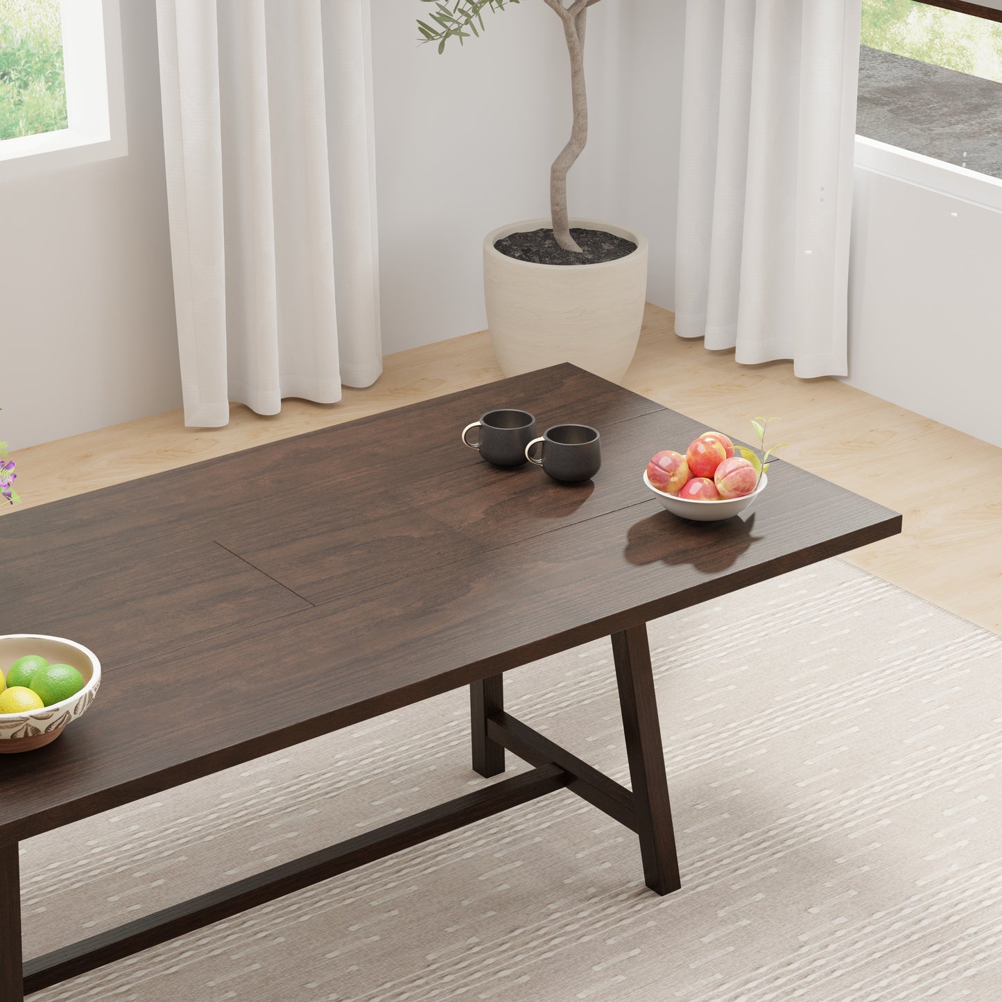 ComfIQ Harthwell 84-Inch Modern Farmhouse Dining Table - Solid Rubberwood with Solid Ash Veneer, Seats 8, Easy Assembly, Rustic Wood Kitchen & Dining Room Table