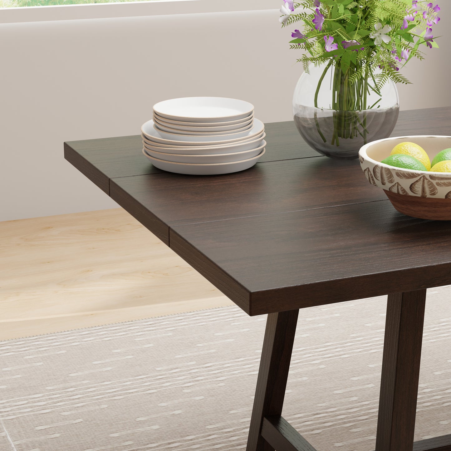 ComfIQ Harthwell 84-Inch Modern Farmhouse Dining Table - Solid Rubberwood with Solid Ash Veneer, Seats 8, Easy Assembly, Rustic Wood Kitchen & Dining Room Table