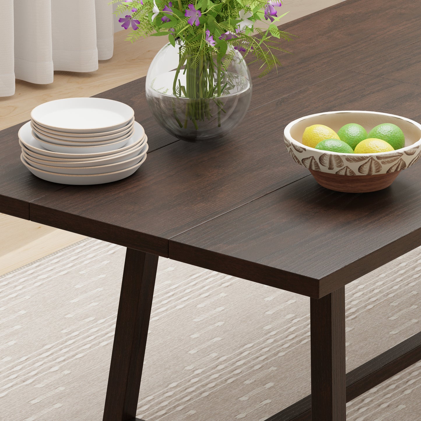 ComfIQ Harthwell 84-Inch Modern Farmhouse Dining Table - Solid Rubberwood with Solid Ash Veneer, Seats 8, Easy Assembly, Rustic Wood Kitchen & Dining Room Table
