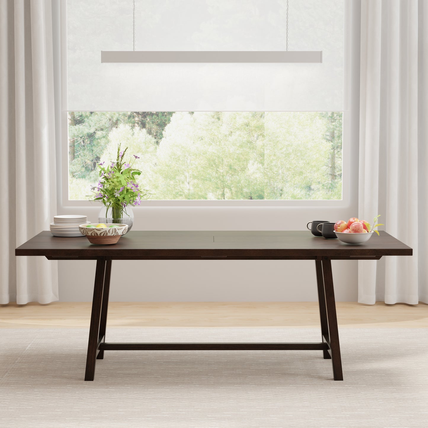 ComfIQ Harthwell 84-Inch Modern Farmhouse Dining Table - Solid Rubberwood with Solid Ash Veneer, Seats 8, Easy Assembly, Rustic Wood Kitchen & Dining Room Table