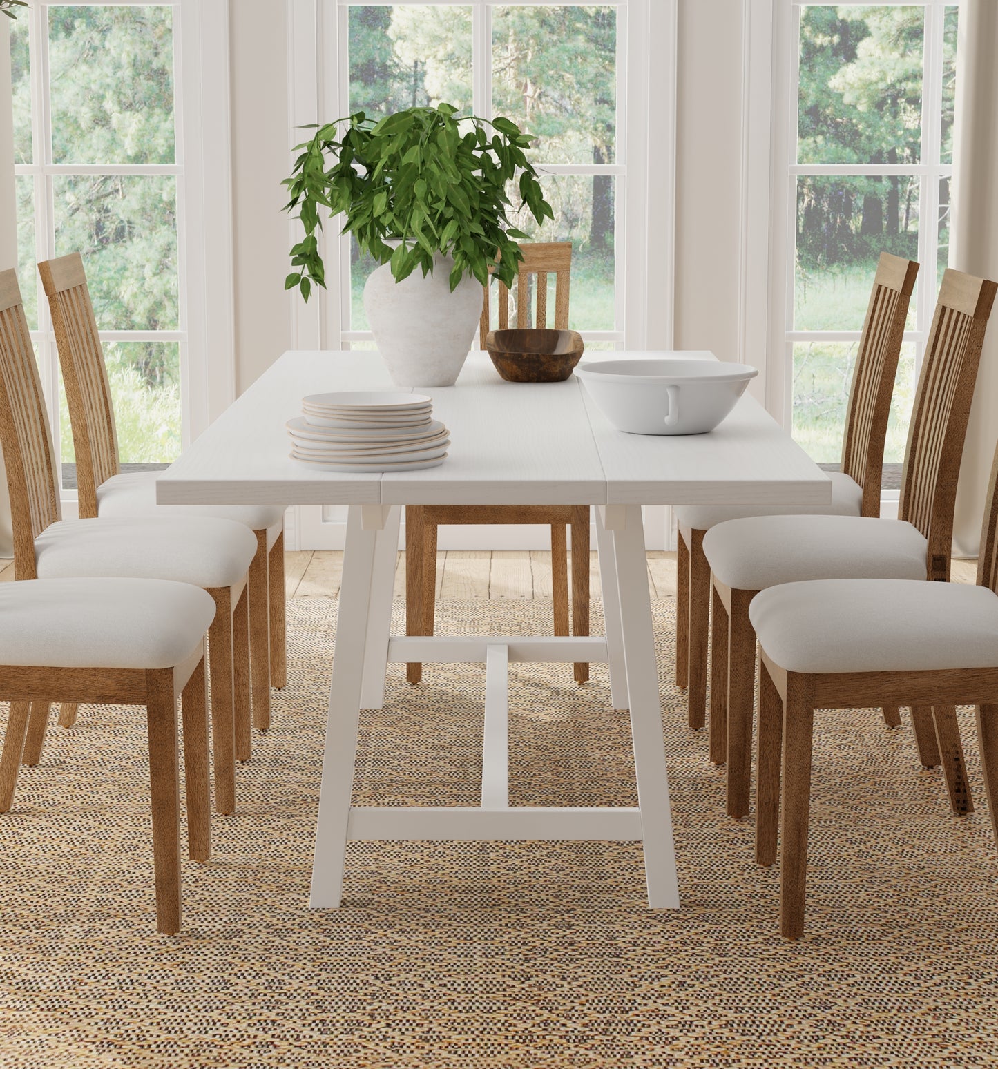 ComfIQ Harthwell 84-Inch Modern Farmhouse Dining Table - Solid Rubberwood with Solid Ash Veneer, Seats 8, Easy Assembly, Rustic Wood Kitchen & Dining Room Table