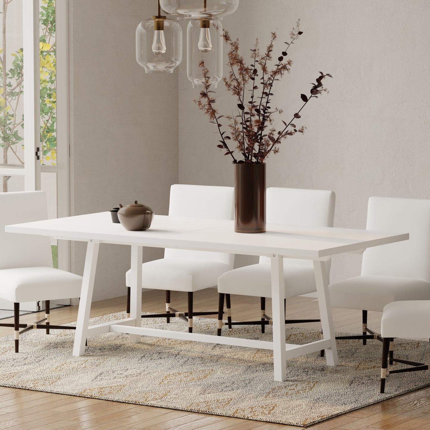 ComfIQ Harthwell 84-Inch Modern Farmhouse Dining Table - Solid Rubberwood with Solid Ash Veneer, Seats 8, Easy Assembly, Rustic Wood Kitchen & Dining Room Table