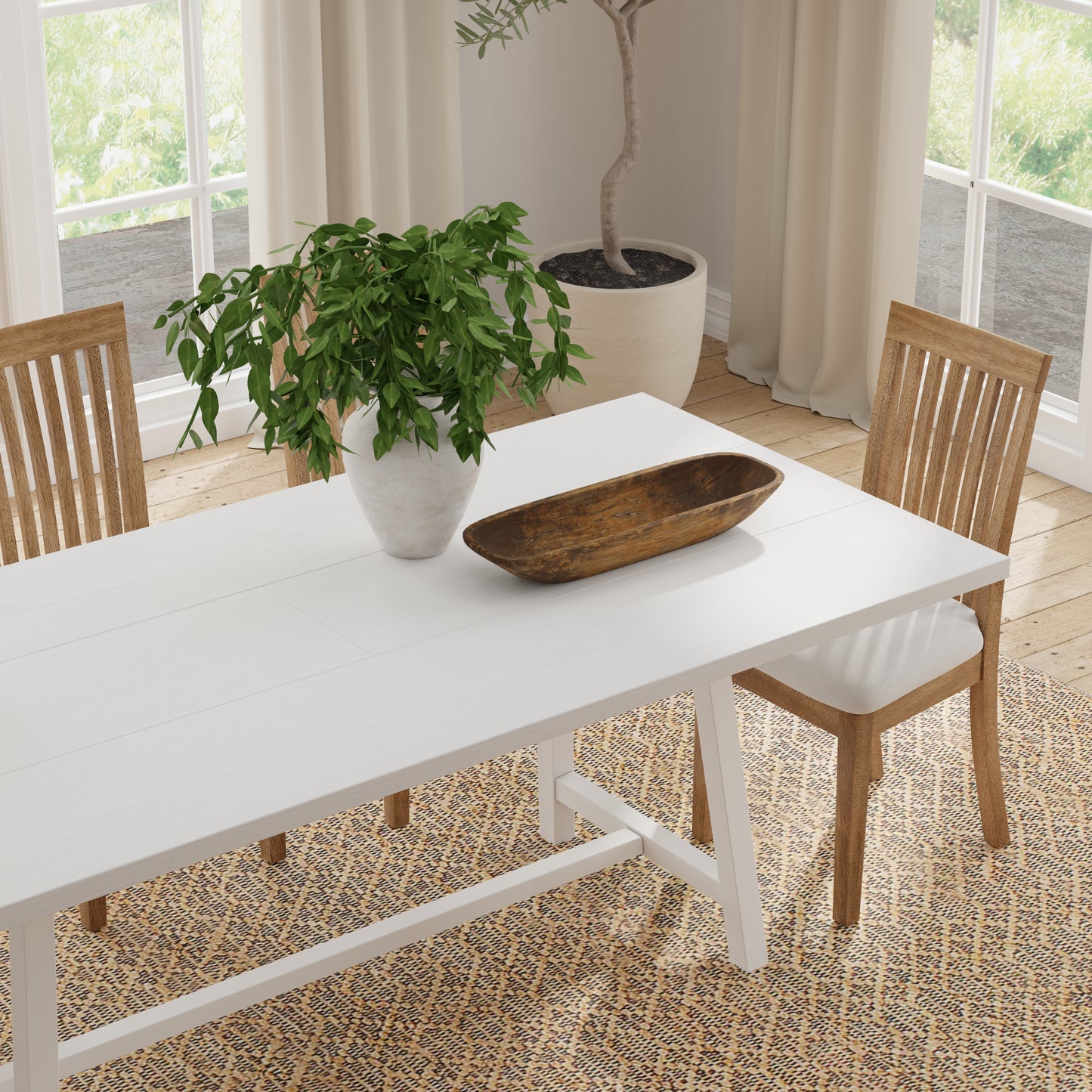 ComfIQ Harthwell 84-Inch Modern Farmhouse Dining Table - Solid Rubberwood with Solid Ash Veneer, Seats 8, Easy Assembly, Rustic Wood Kitchen & Dining Room Table