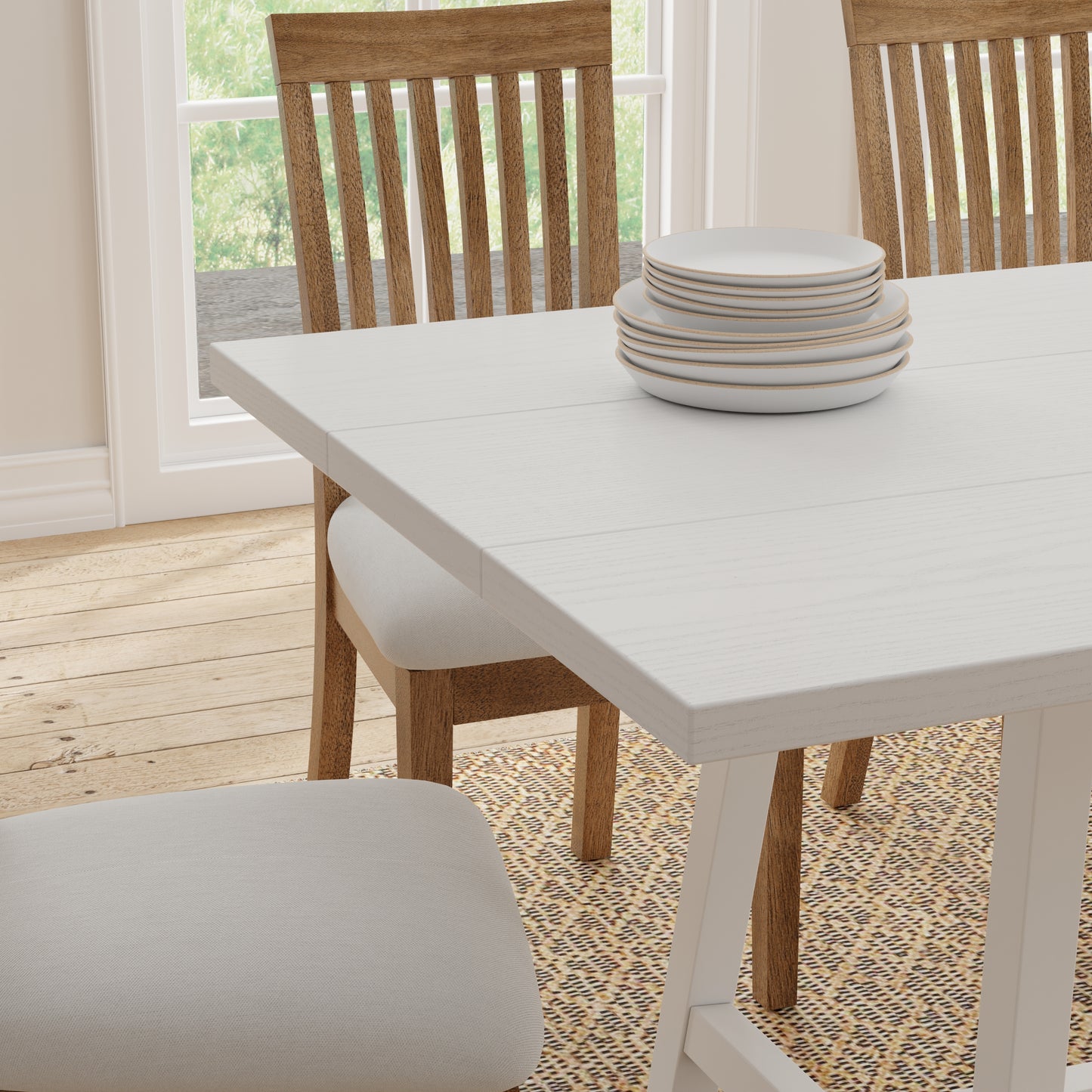 ComfIQ Harthwell 84-Inch Modern Farmhouse Dining Table - Solid Rubberwood with Solid Ash Veneer, Seats 8, Easy Assembly, Rustic Wood Kitchen & Dining Room Table