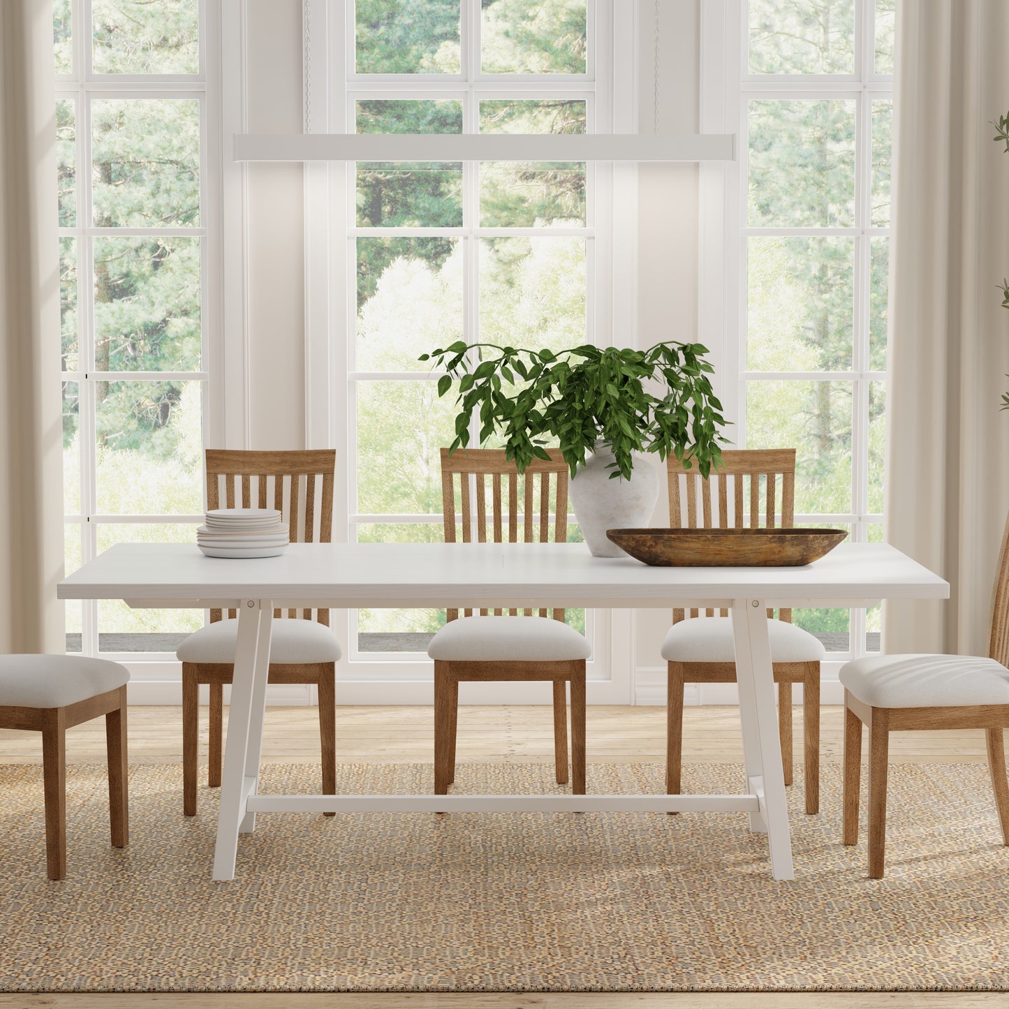 ComfIQ Harthwell 84-Inch Modern Farmhouse Dining Table - Solid Rubberwood with Solid Ash Veneer, Seats 8, Easy Assembly, Rustic Wood Kitchen & Dining Room Table