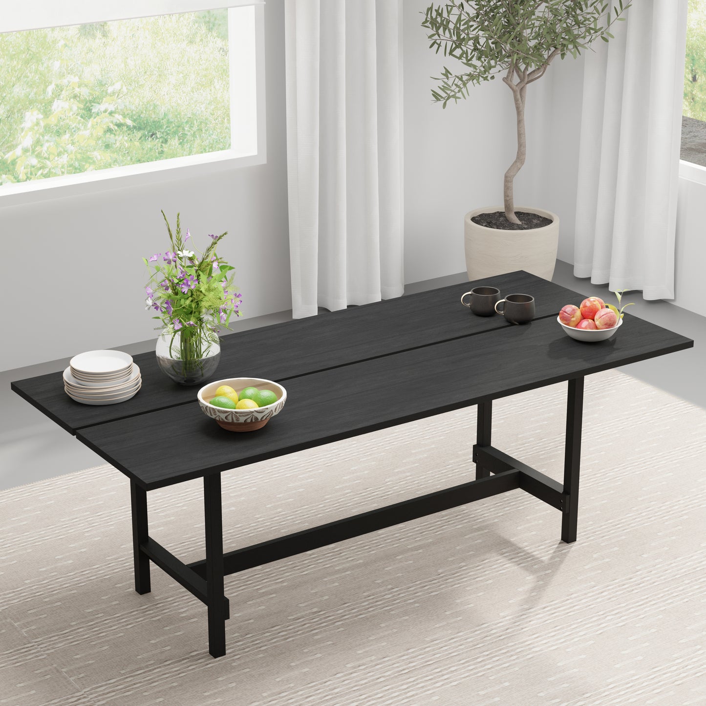 ComfIQ 84" Japandi Split-Top Wood Dining Table