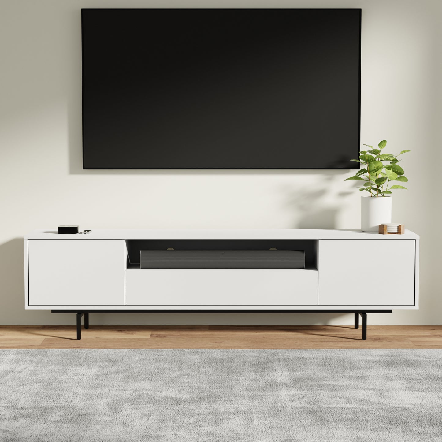 ComfIQ Norrhaus 75-Inch Modern TV Stand with Center Channel Speaker Shelf and Flip Down Door