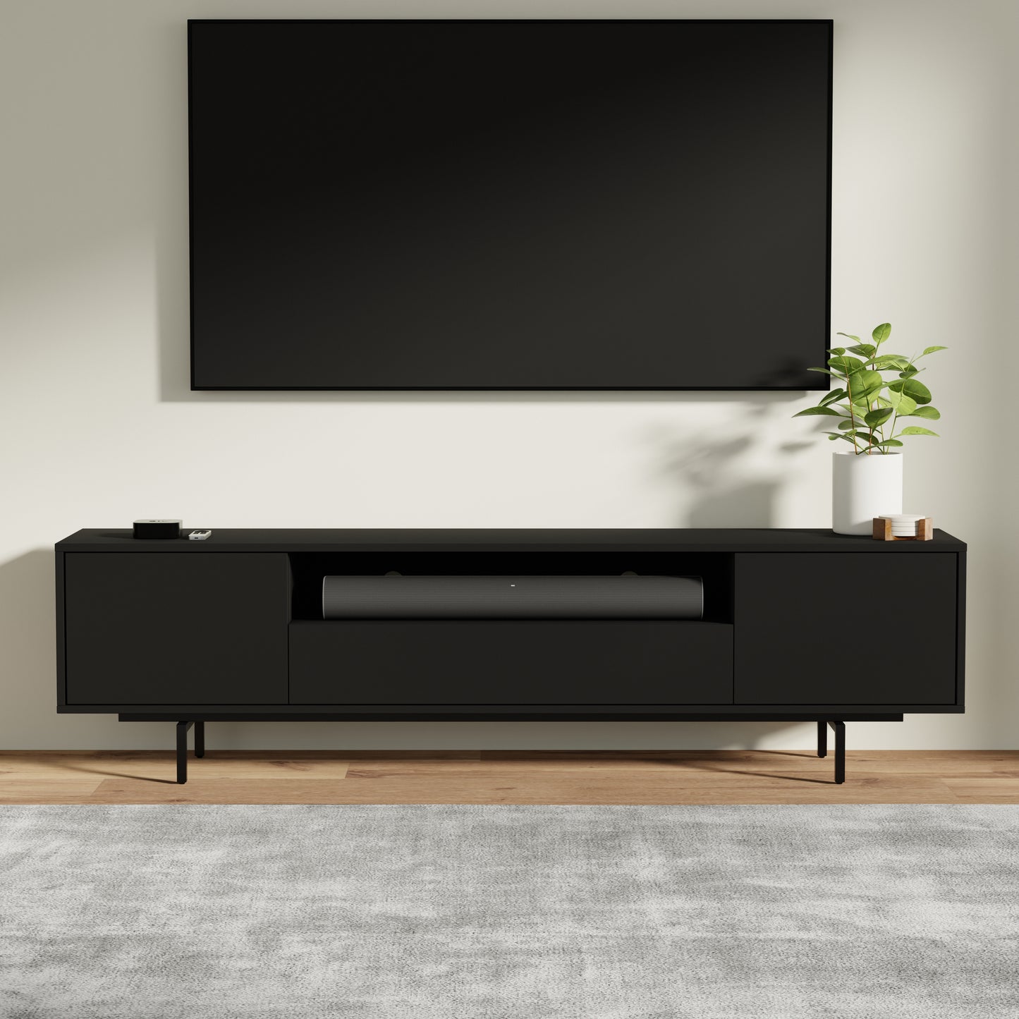 ComfIQ Norrhaus 75-Inch Modern TV Stand with Center Channel Speaker Shelf and Flip Down Door
