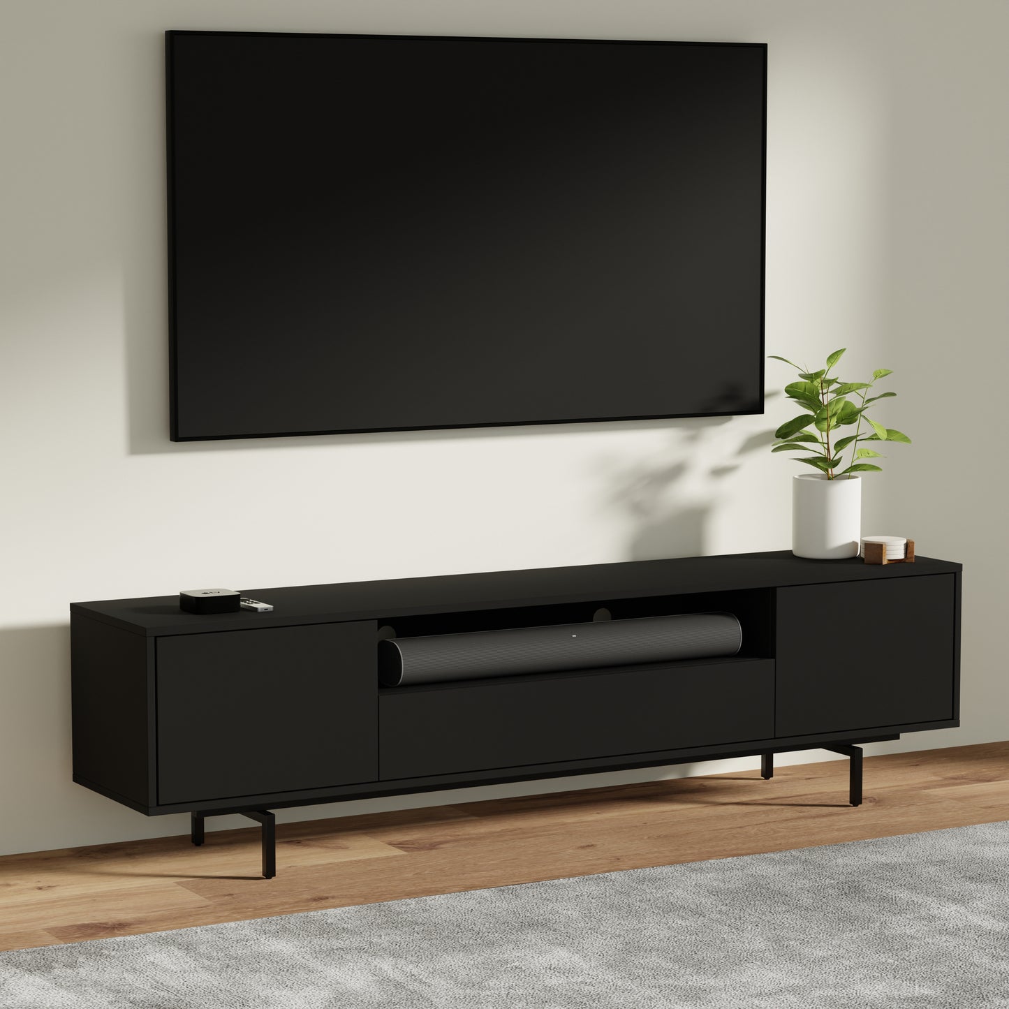 ComfIQ Norrhaus 75-Inch Modern TV Stand with Center Channel Speaker Shelf and Flip Down Door