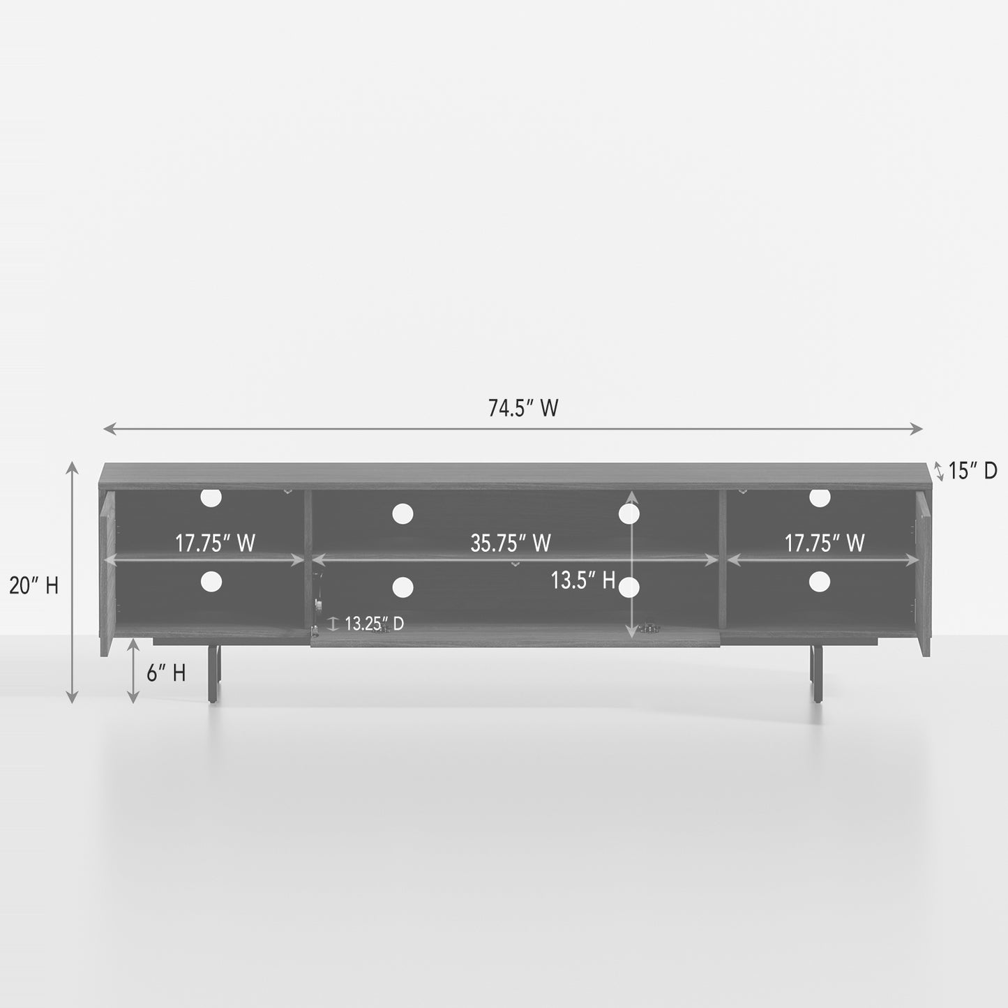 ComfIQ Norrhaus 75-Inch Modern TV Stand with Center Channel Speaker Shelf and Flip Down Door
