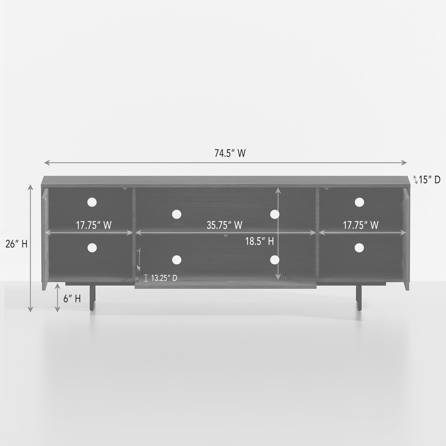 ComfIQ Norrhaus 75-Inch Modern TV Stand with Center Channel Speaker Shelf and Flip Down Door