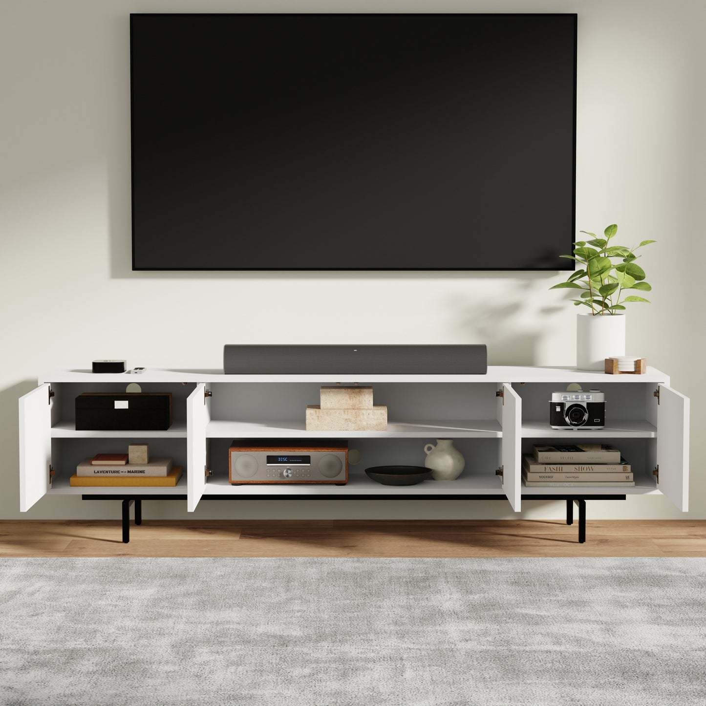ComfIQ Norrhaus 75-Inch Modern TV Stand with 4-Doors