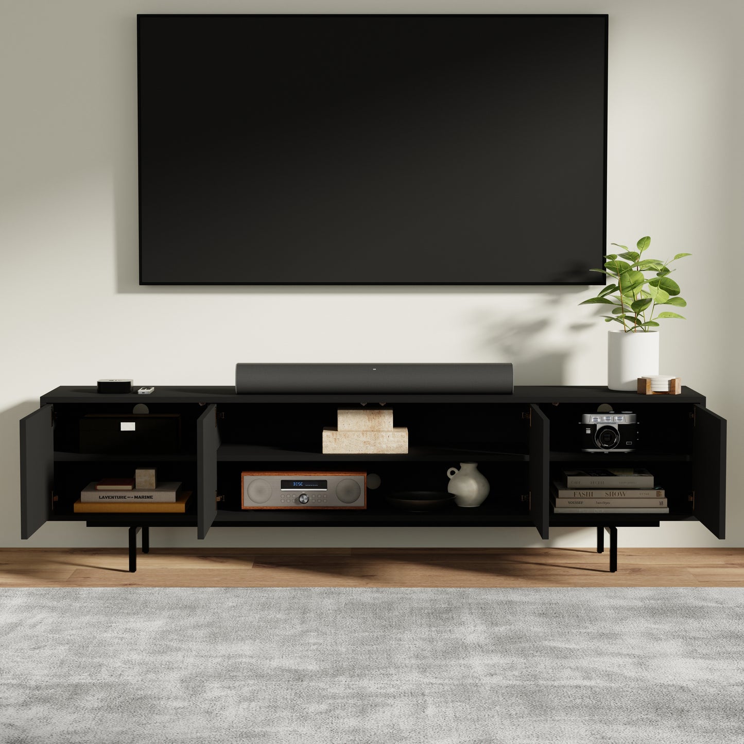 ComfIQ Norrhaus 75-Inch Modern TV Stand with 4-Doors